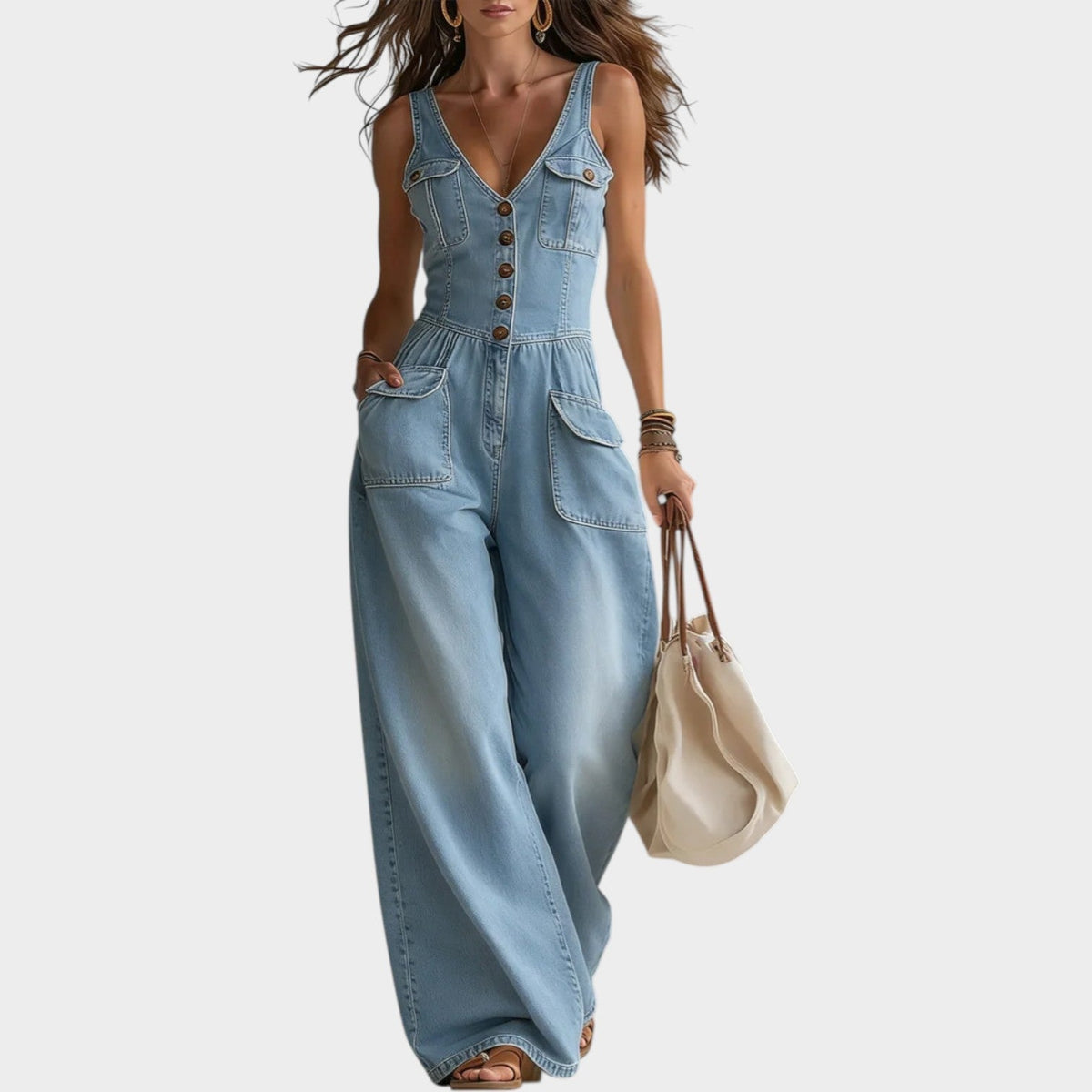 Hildegard – Denimjumpsuit med vida ben