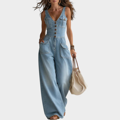Hildegard – Denimjumpsuit med vida ben