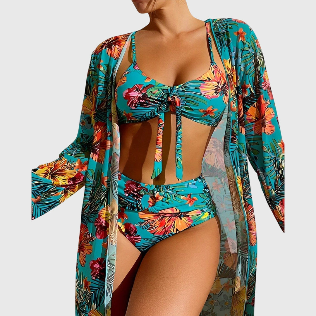 Filippa – Tropiskt bikiniset med strandkappa