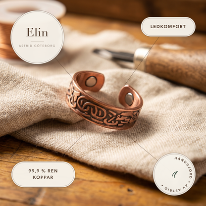 Elin – Handgraverat koppararmband med magneter – handgjord av Astrid Göteborg