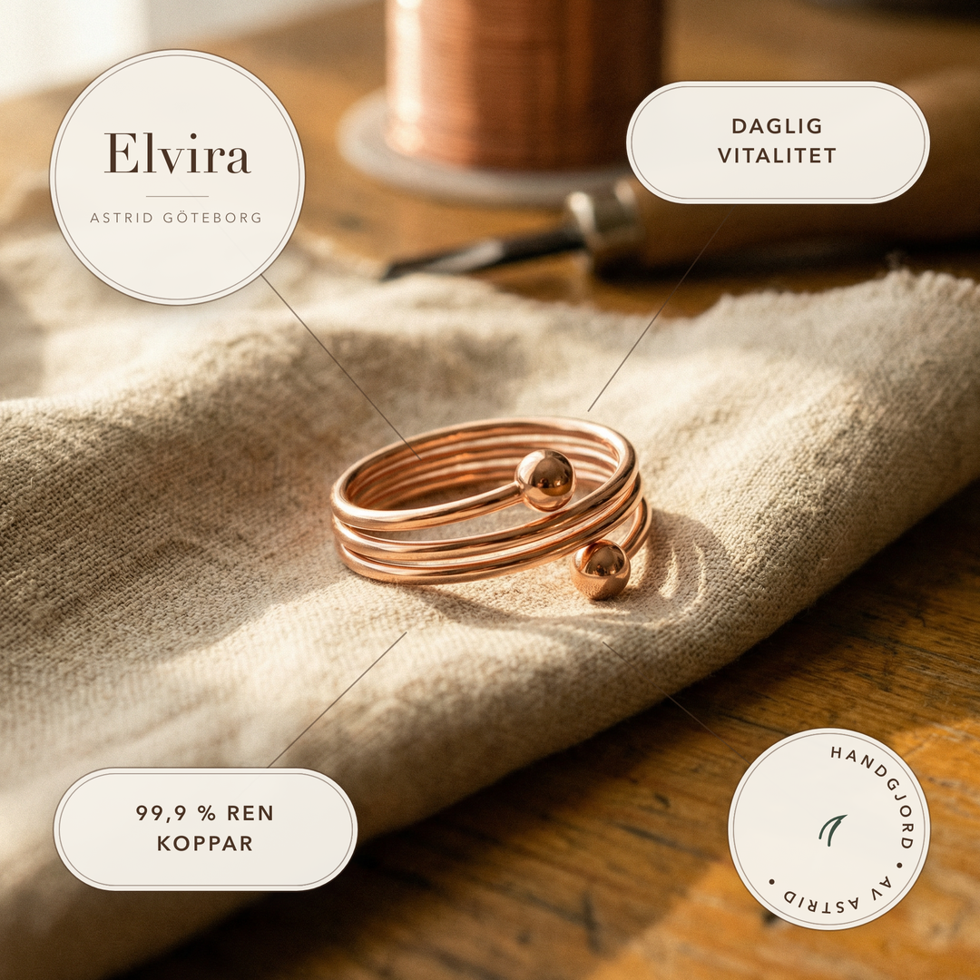 Elvira – Spiralring i rent koppar – handgjord av Astrid Göteborg