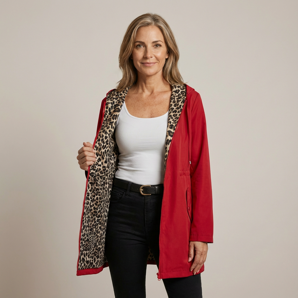 Thyra – Vändbar huva-jacka med leopardfoder