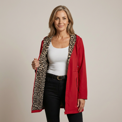 Thyra – Vändbar huva-jacka med leopardfoder