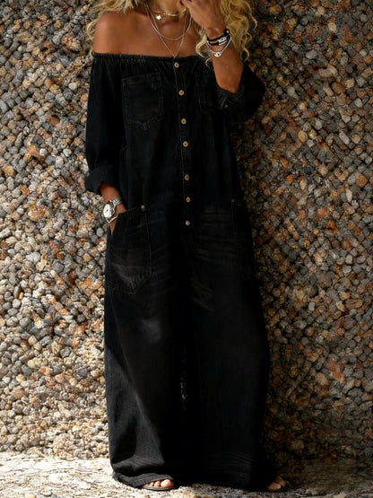 Vanja – Ledig denimjumpsuit med off-shoulder