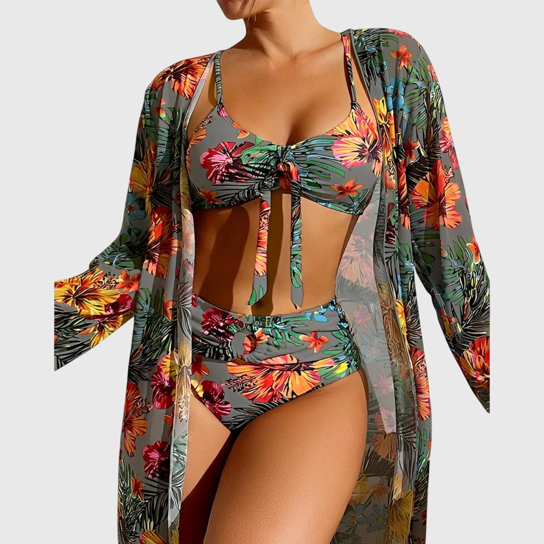 Filippa – Tropiskt bikiniset med strandkappa