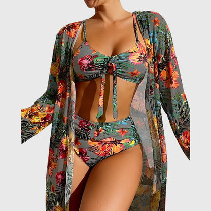 Filippa – Tropiskt bikiniset med strandkappa