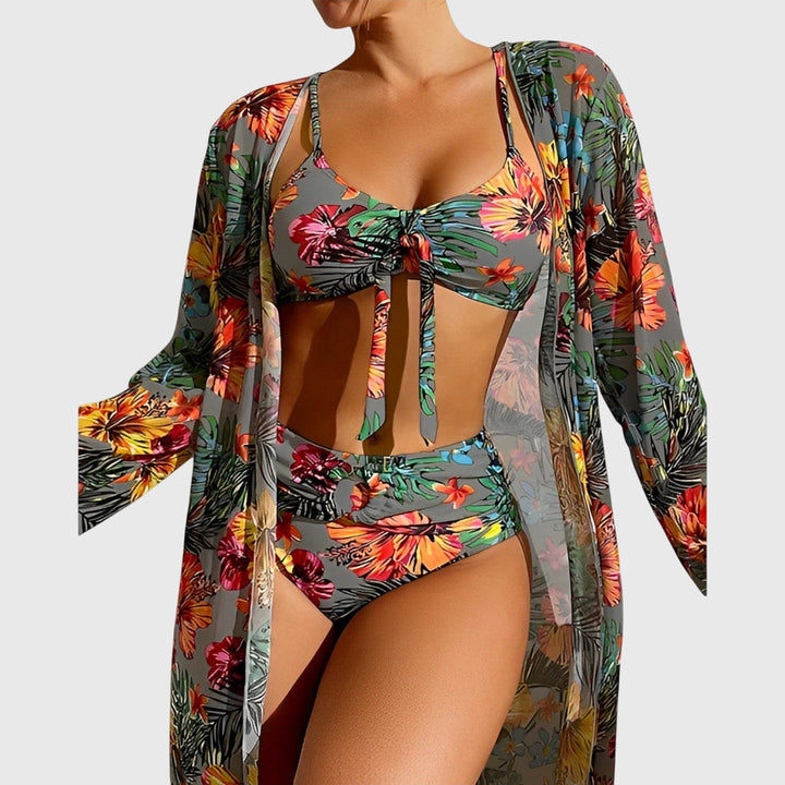 Filippa – Tropiskt bikiniset med strandkappa