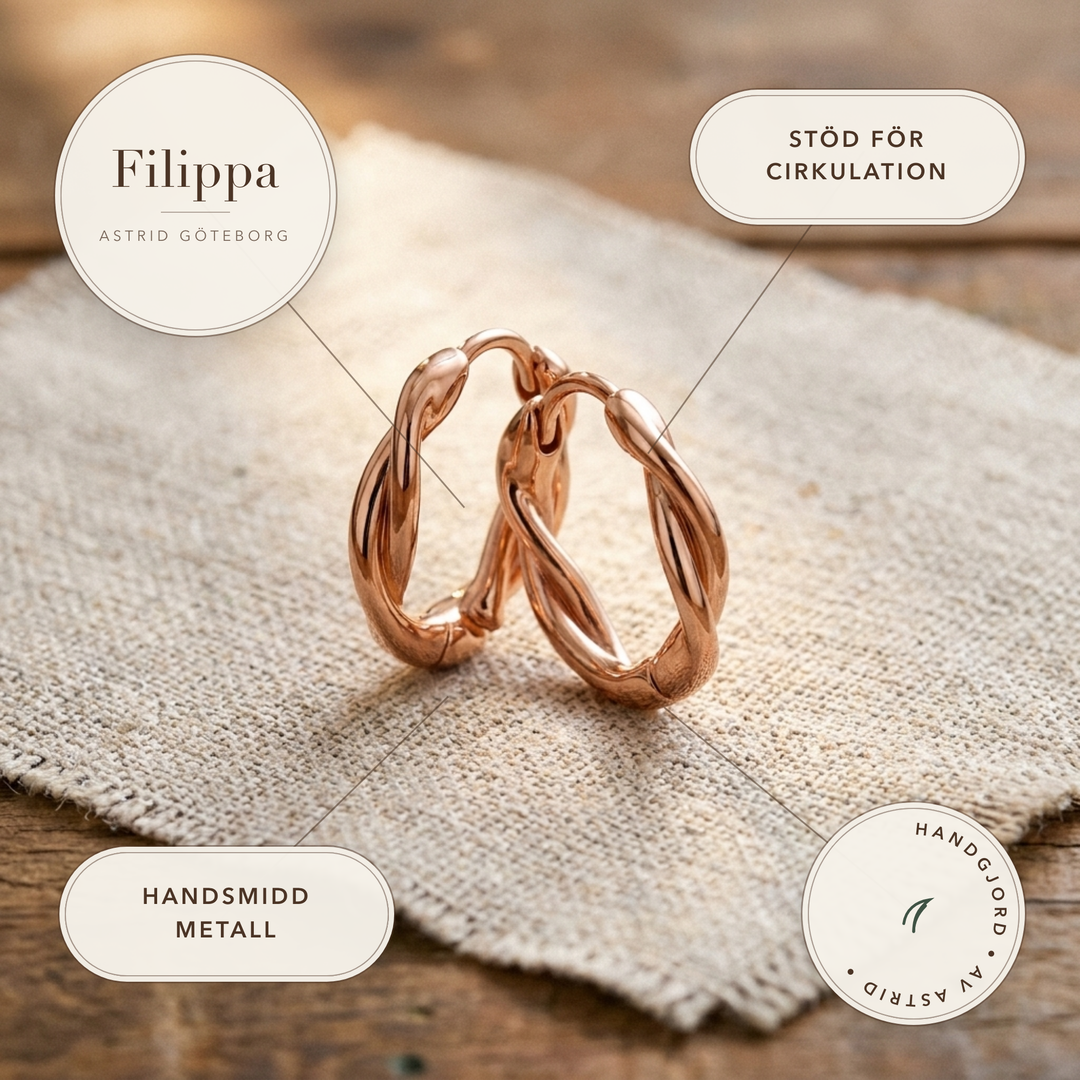 Filippa – Tvinnade hoopörhängen i metall – handgjord av Astrid Göteborg