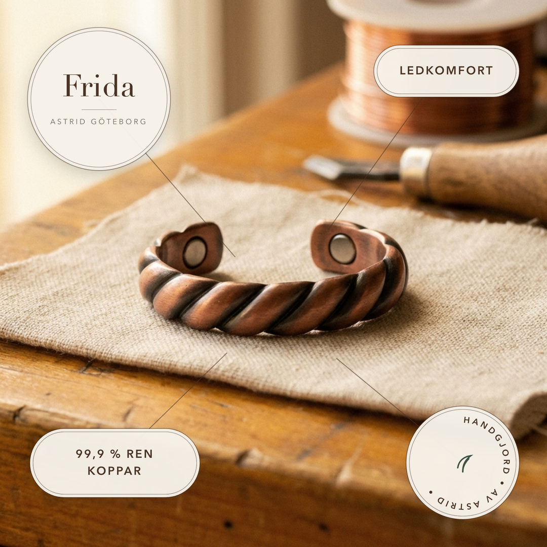 Frida – Handformat armband i rent koppar – handgjord av Astrid Göteborg