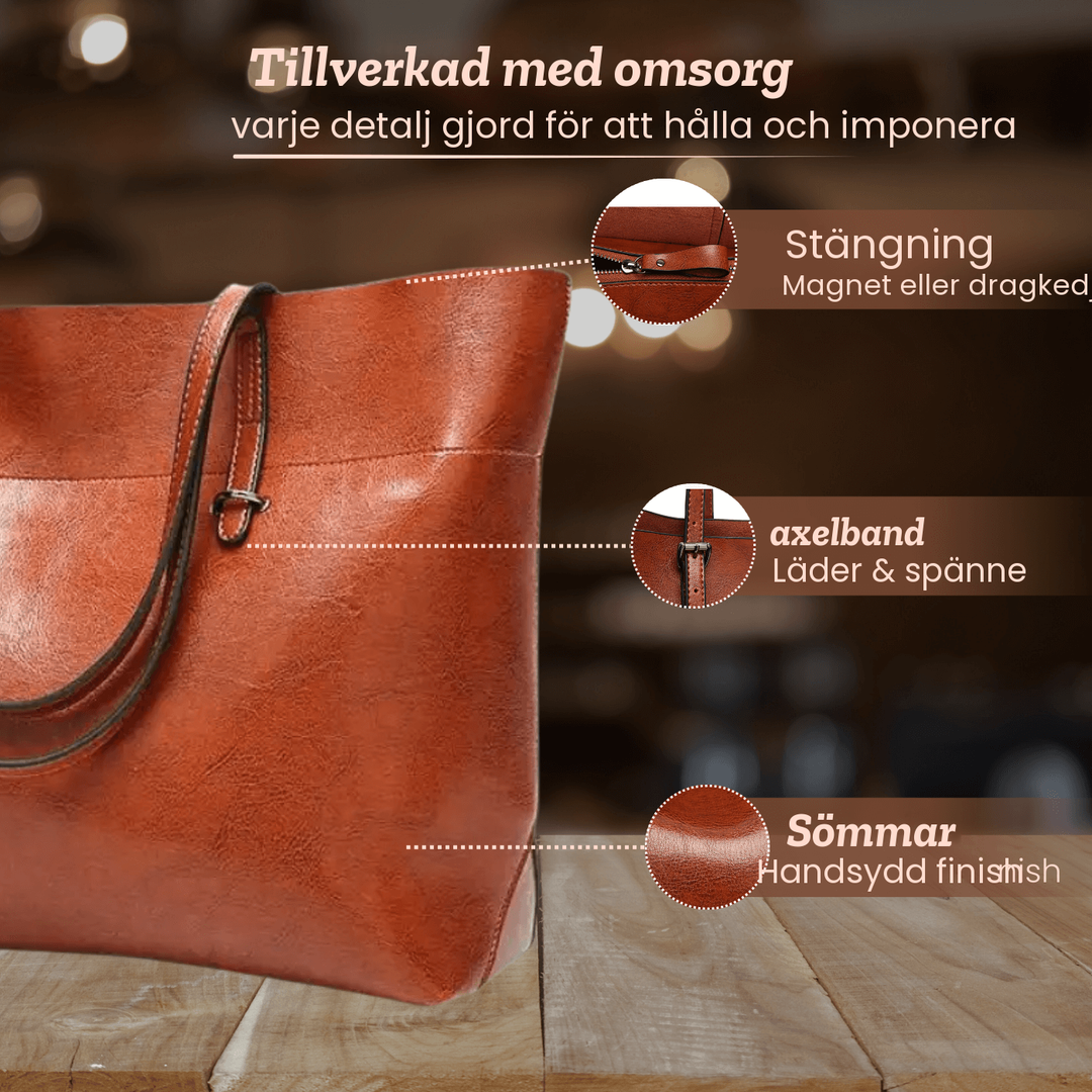 Frida – Rymlig axelväska i läder – detaljer