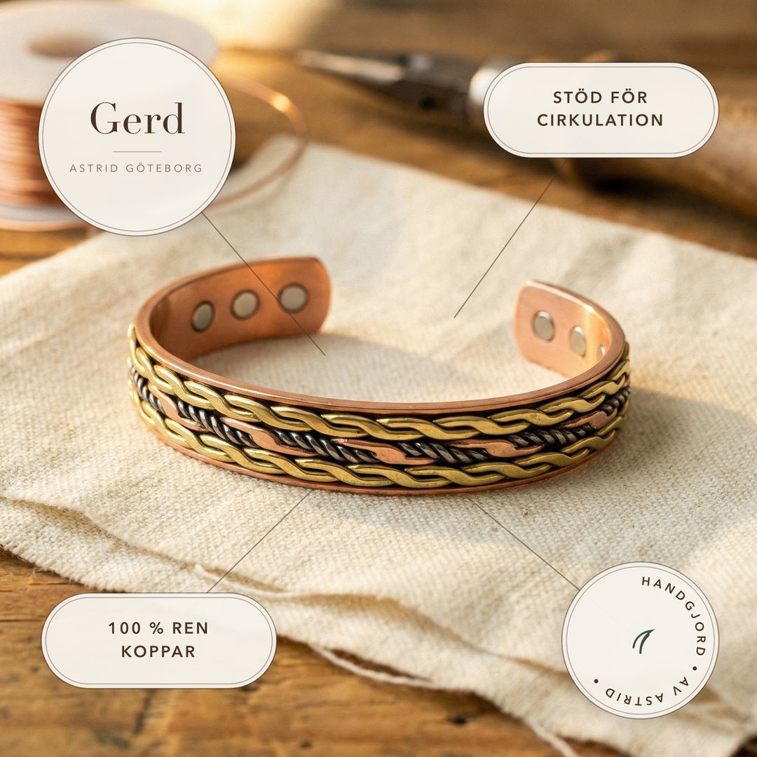 Gerd – Handvävt koppararmband med magneter – handgjord av Astrid Göteborg