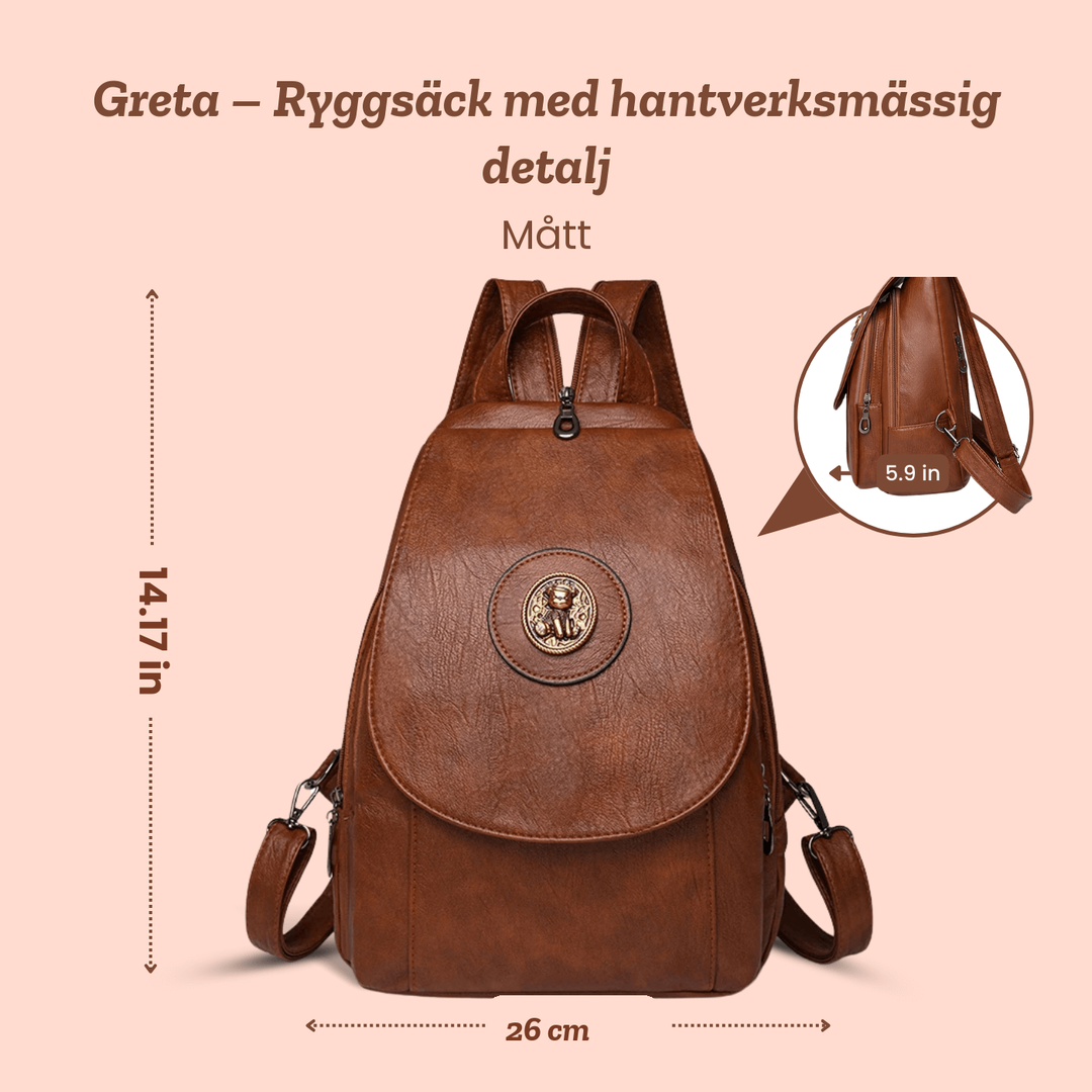 Greta – Ryggsäck med hantverksmässig detalj – handgjord av Astrid Göteborg