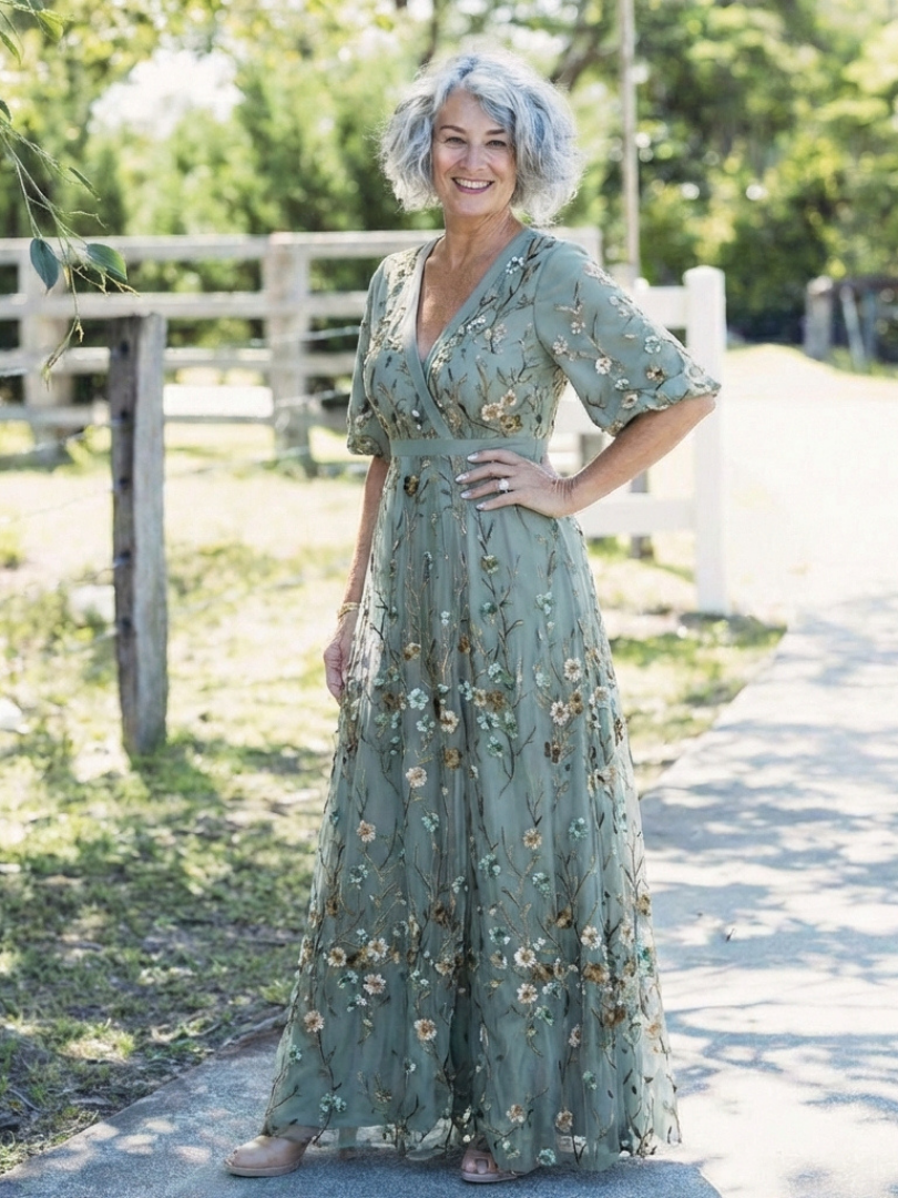 Barbro – Blommig maxiklänning med veckad kjol