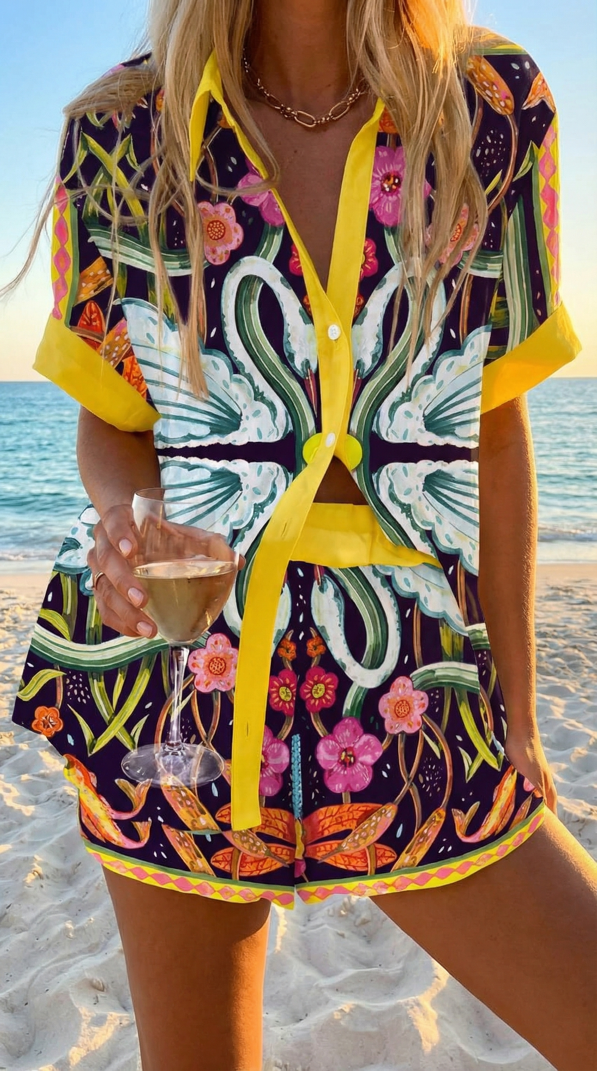 Stina – Blommigt skjort- och shortsset