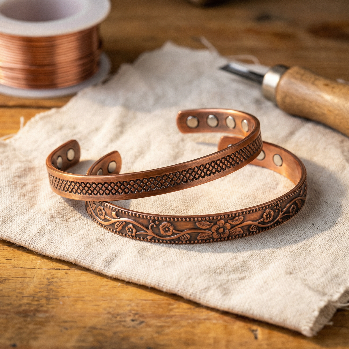 Johanna – Handgraverade koppararmband med magneter