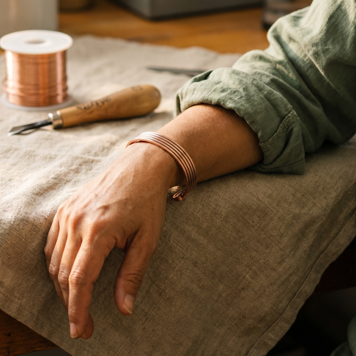 Anita – Koppararmband med räfflor