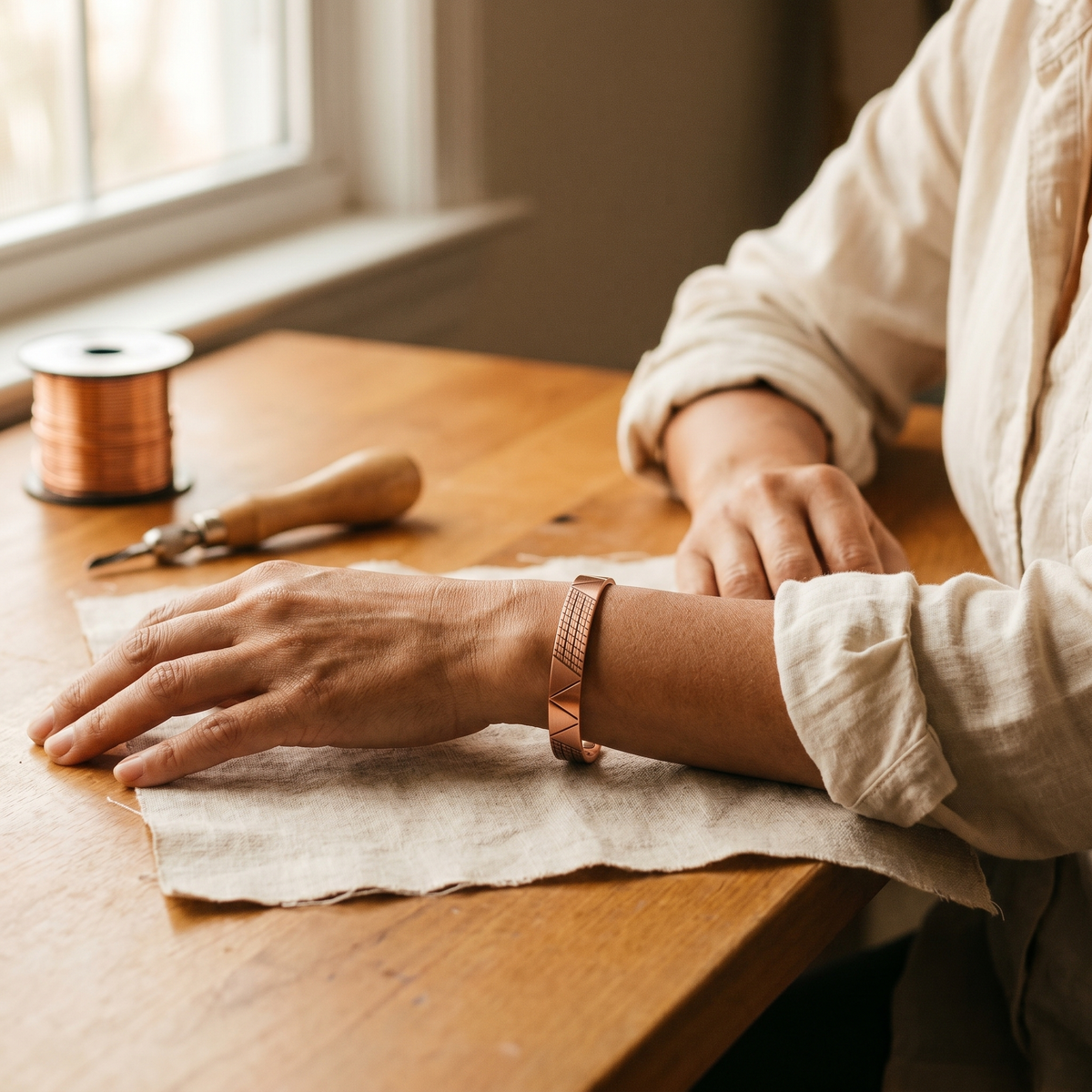 Berit – Handgraverat koppararmband med magneter