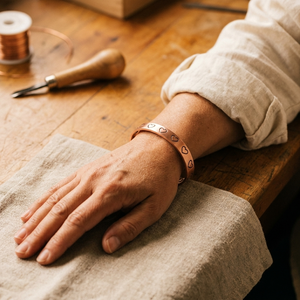 Kristina – Handstämplat armband med hjärtmönster