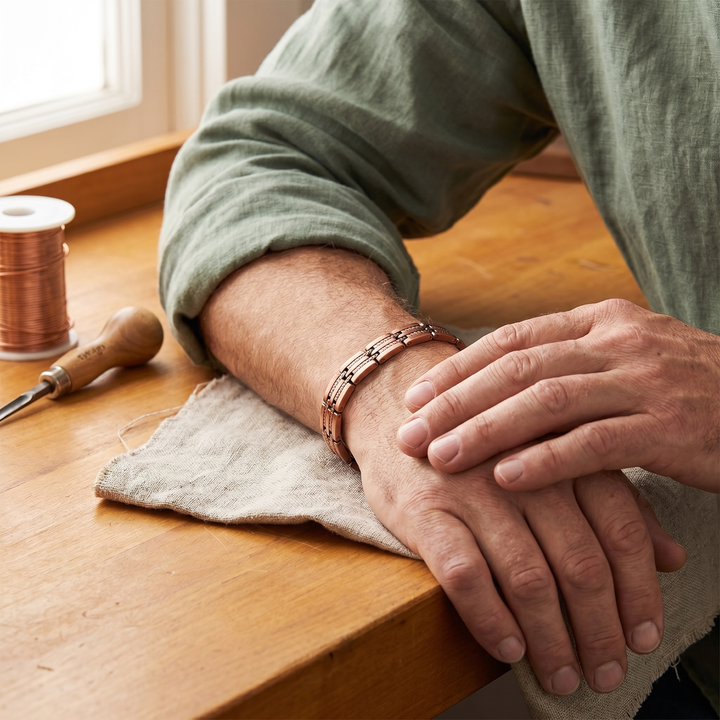 Irene – Magnetarmband i koppar med flätad kant