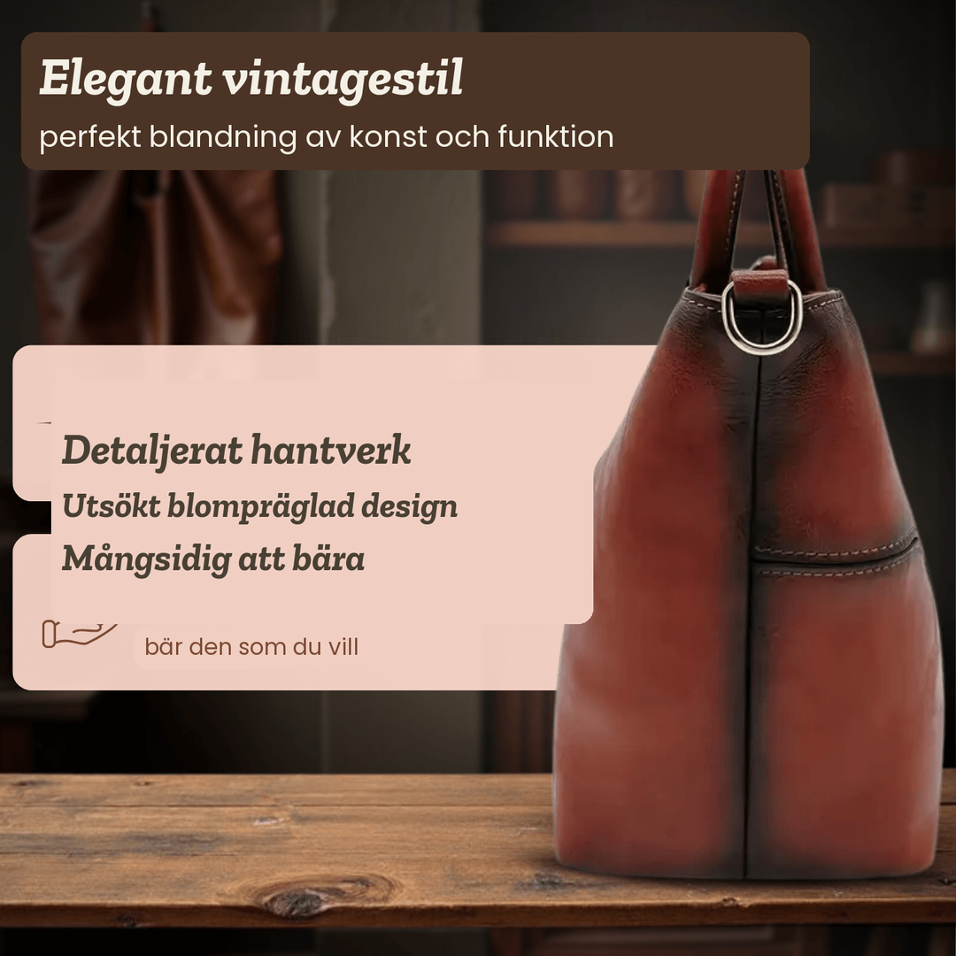 Hillevi – Handväska med handgjord blomgravyr – handgjord av Astrid Göteborg