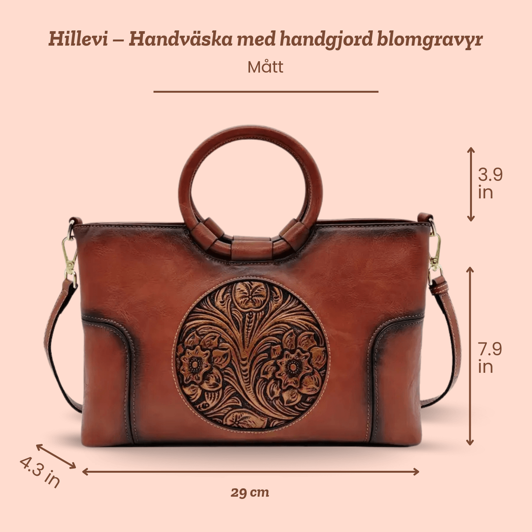 Hillevi – Handväska med handgjord blomgravyr – handgjord av Astrid Göteborg
