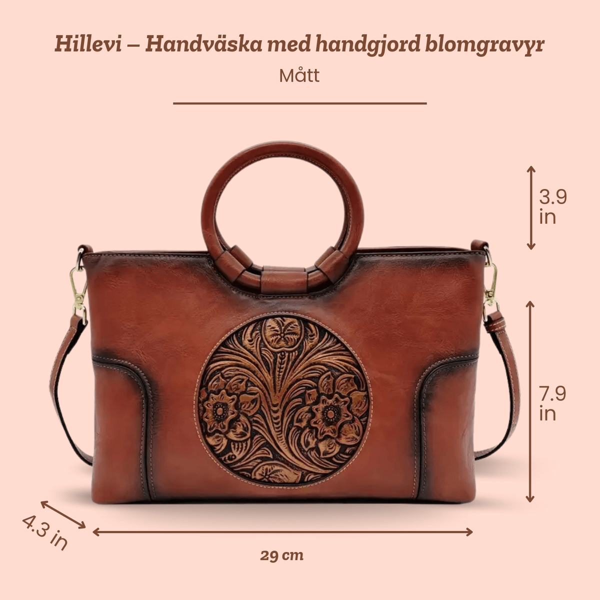 Hillevi – Handväska med handgjord blomgravyr – handgjord av Astrid Göteborg