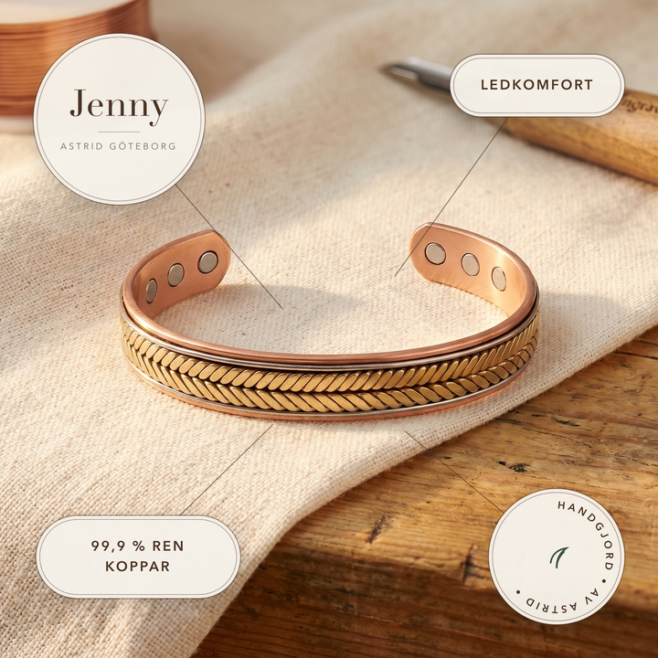 Jenny – Magnetarmband i koppar med flätad dekor – handgjord av Astrid Göteborg