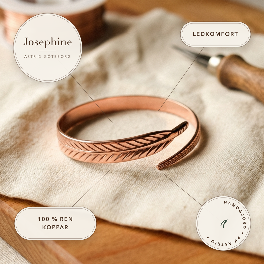 Josephine – Handgraverat armband med fjädermotiv – handgjord av Astrid Göteborg