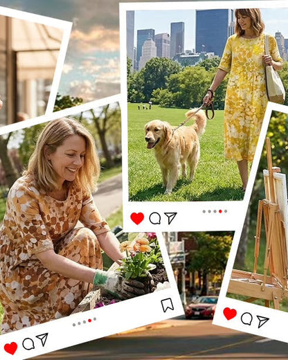 Siv – Luftig midiklänning med abstrakt blommönster