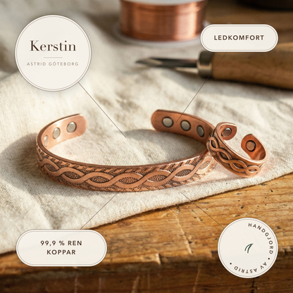 Kerstin – Keltiskt kopparmagneset med flätmönster – handgjord av Astrid Göteborg