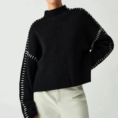 Vivianne – Oversized stickad tröja med kontrastsömmar