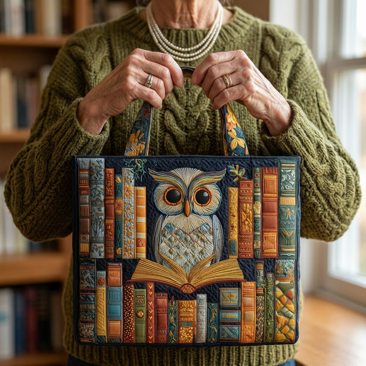 Helena – Handvadderad toteväska med ugglemotiv