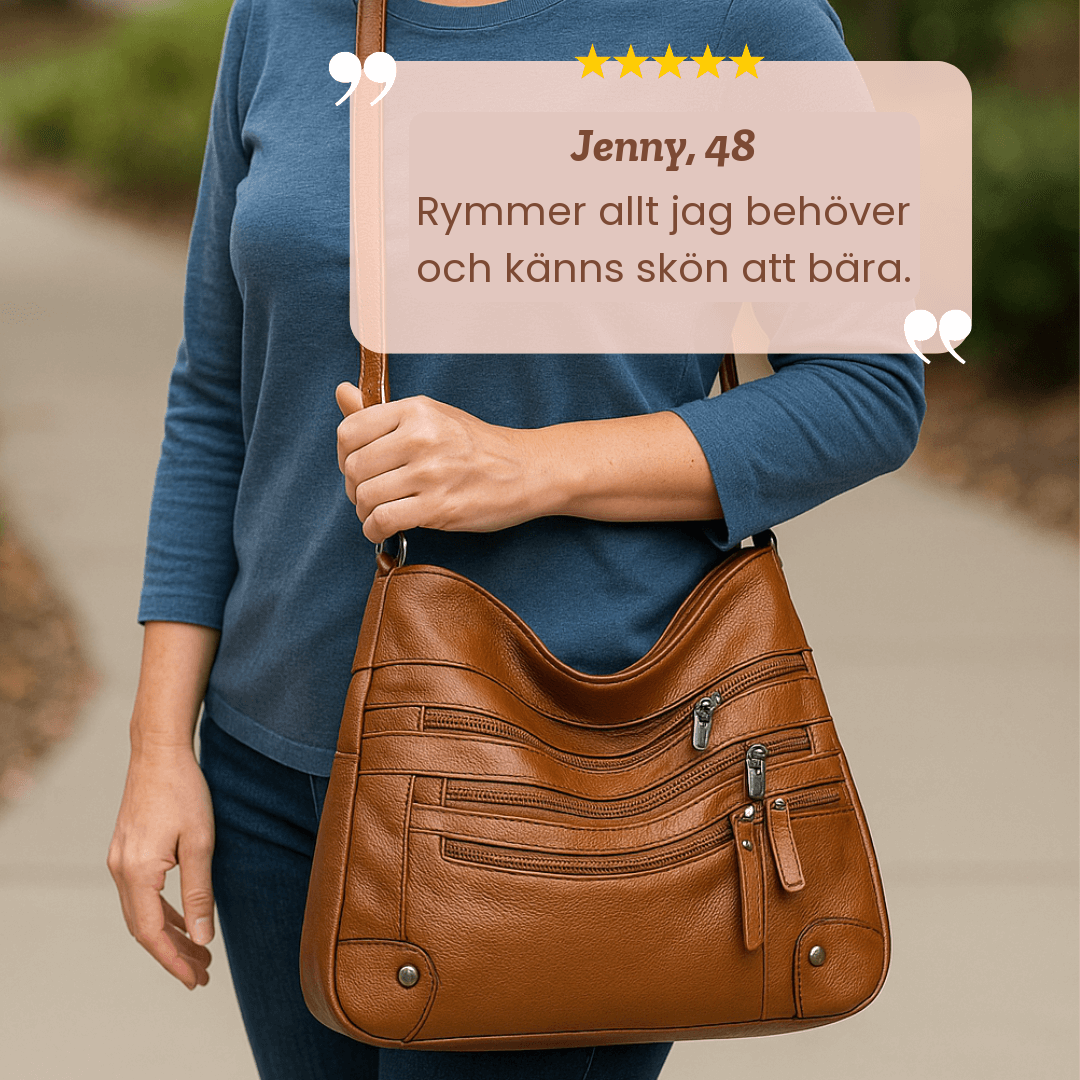 Maj – Axelväska med flera dragkedjefickor – handgjord av Astrid Göteborg