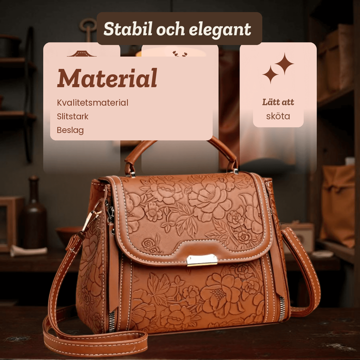 Majken – Handväska med präglat blommönster – handgjord av Astrid Göteborg