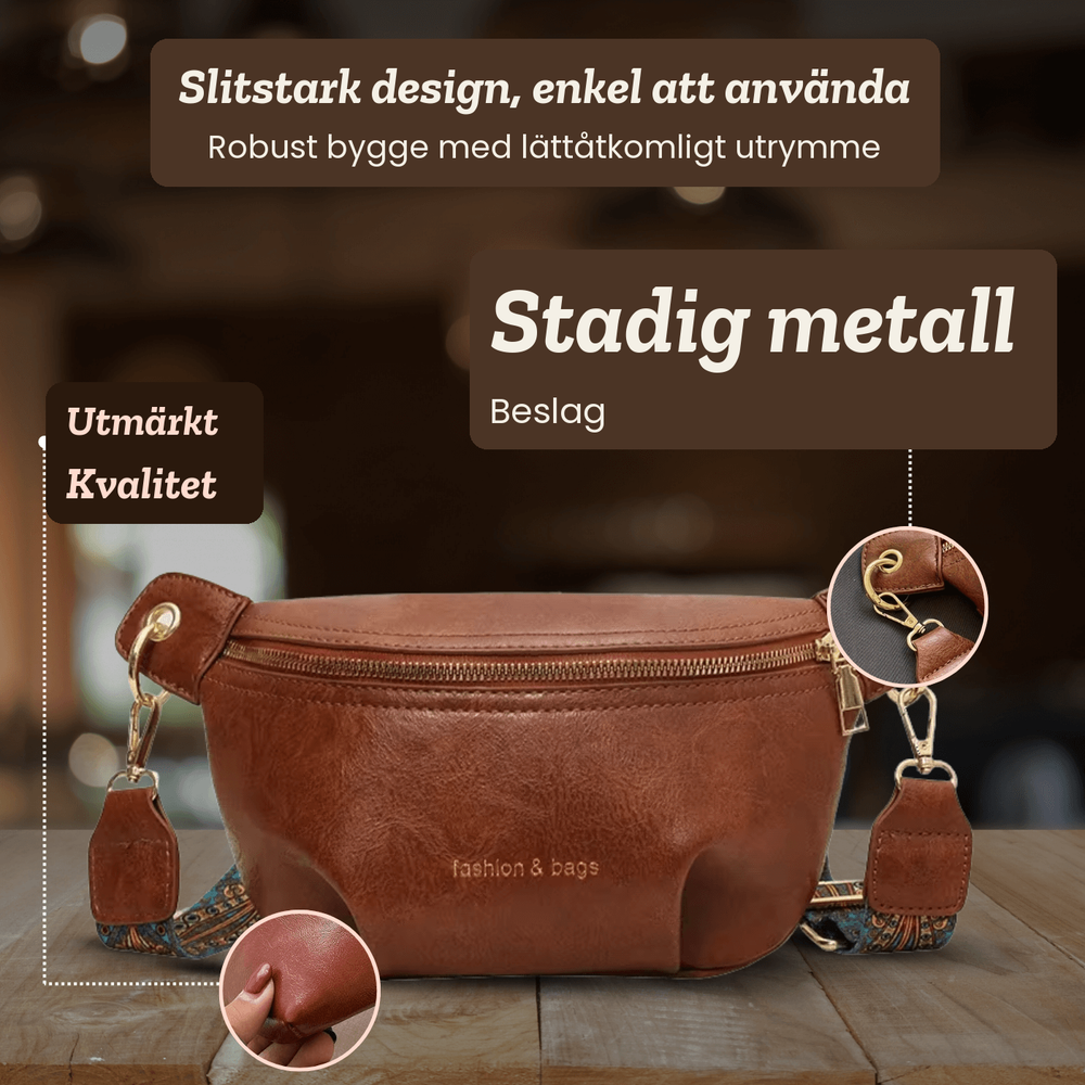 Margareta – Rymlig magväska med mönstrat axelband – handgjord av Astrid Göteborg