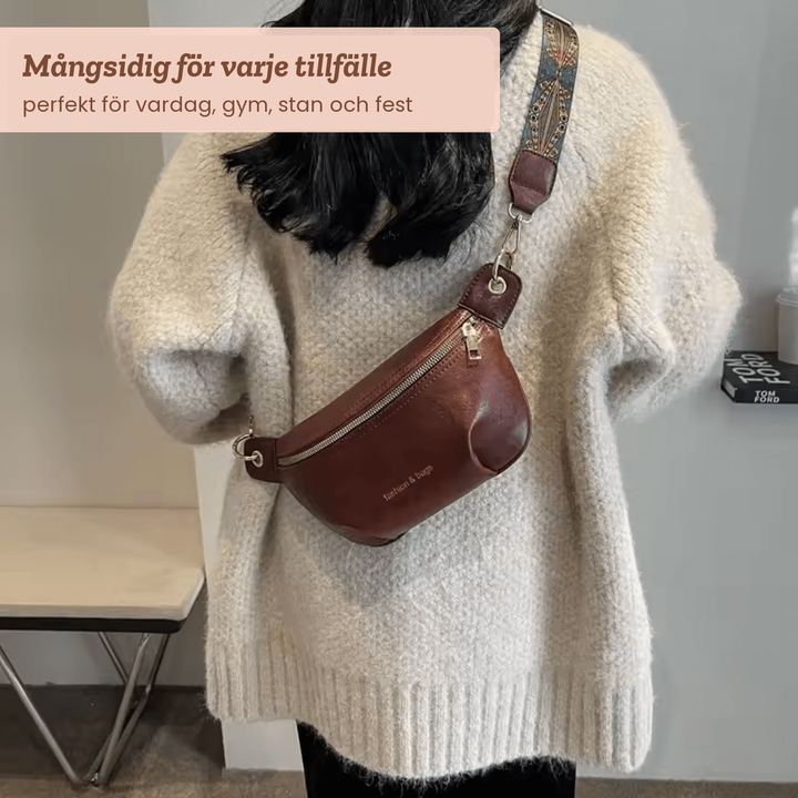 Margareta – Rymlig magväska med mönstrat axelband – handgjord av Astrid Göteborg