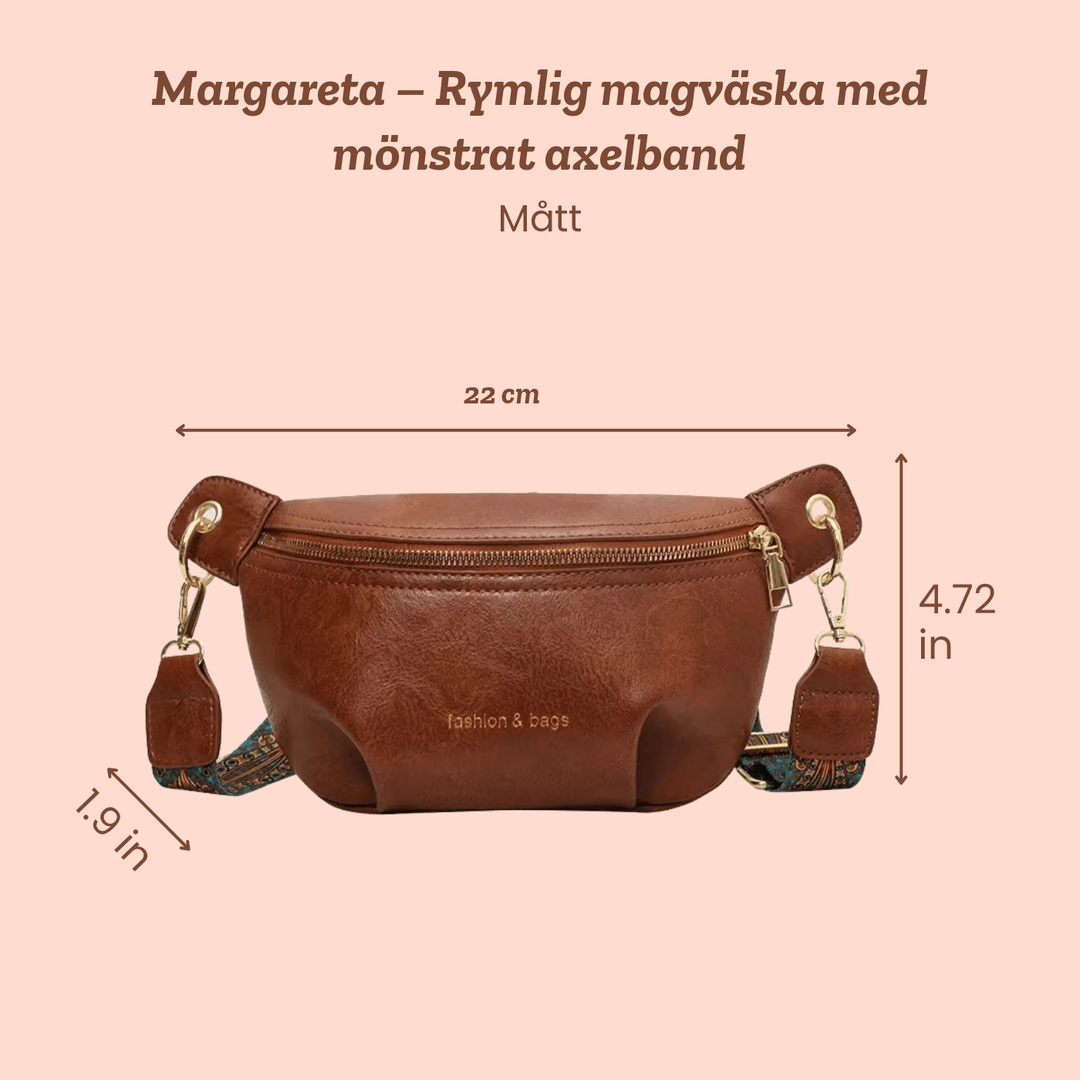 Margareta – Rymlig magväska med mönstrat axelband – handgjord av Astrid Göteborg