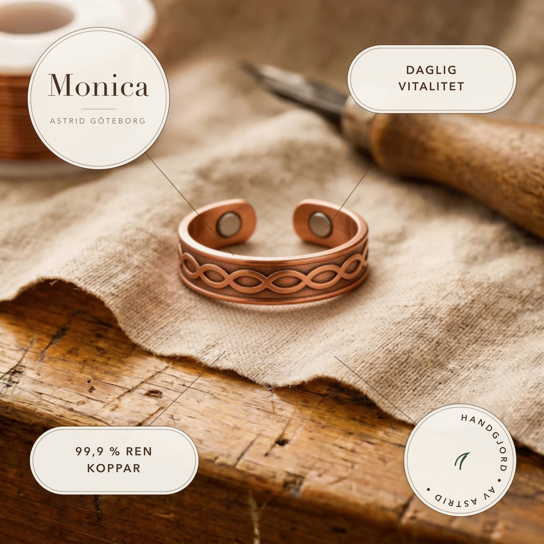 Monica – Handgraverad ring i rent koppar – handgjord av Astrid Göteborg