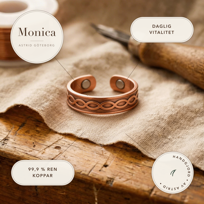 Monica – Handgraverad ring i rent koppar – handgjord av Astrid Göteborg