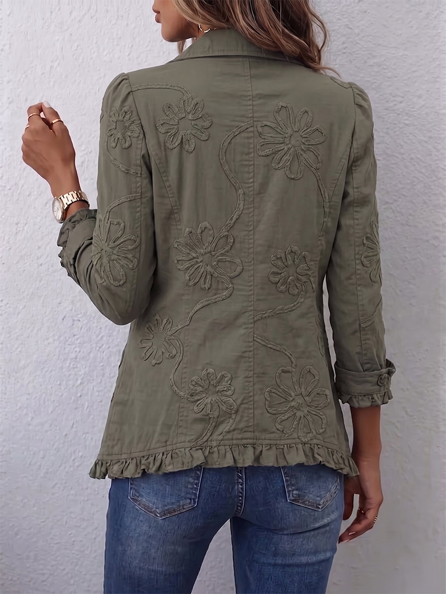 Elsa – Boho-jacka med blomdetaljer och volanger