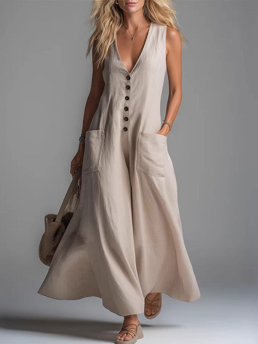 Sylvia – Flödande jumpsuit med knappar