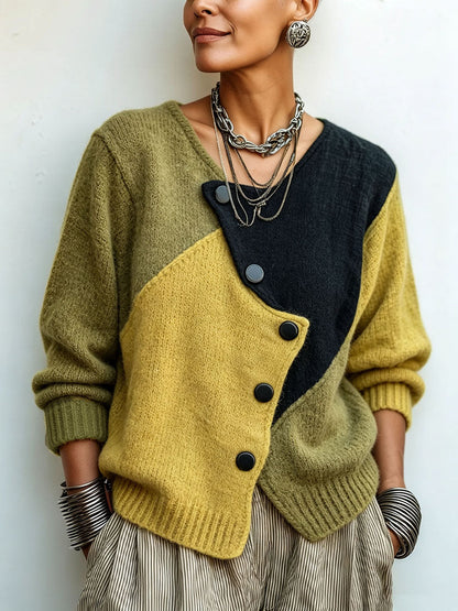 Elsa – Asymmetrisk stickad tröja i colour block