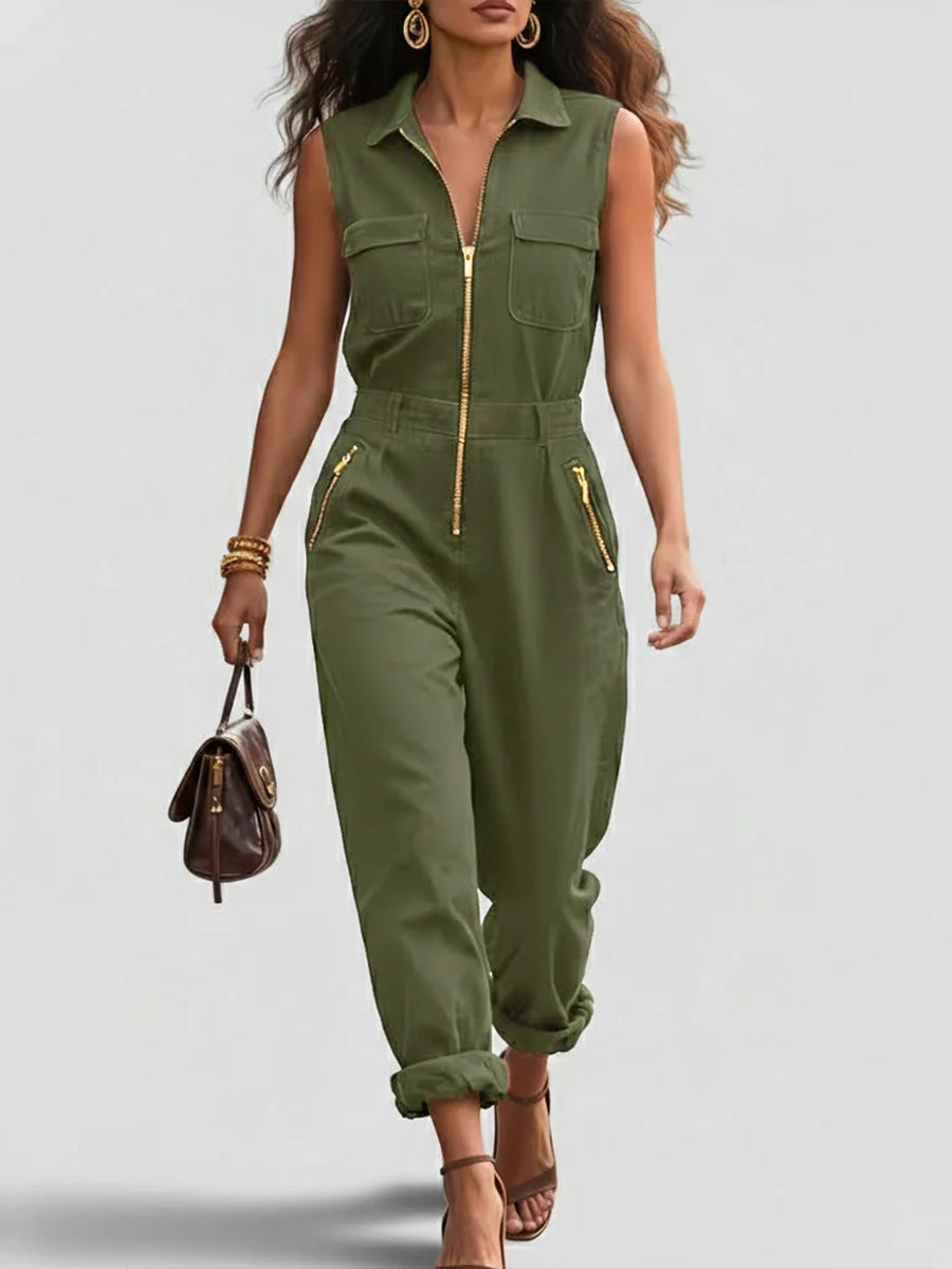 Cornelia – Ärmlös jumpsuit med gulddetaljer