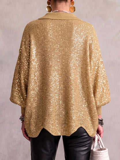 Anna – Oversized stickad kofta med guldknappar