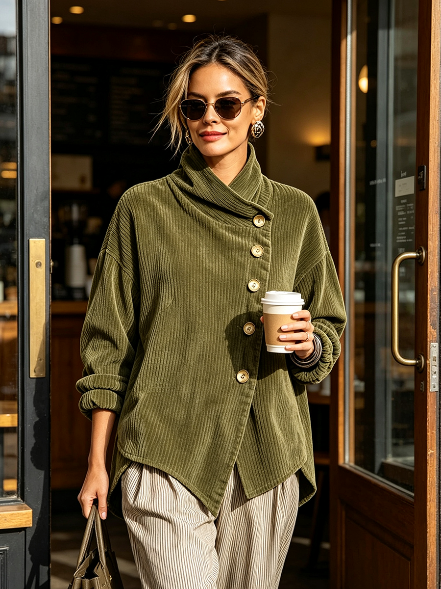 Fanny – Ribbad topp med diagonal knäppning
