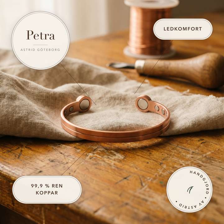Petra – Magnetiskt armband i rent koppar – handgjord av Astrid Göteborg