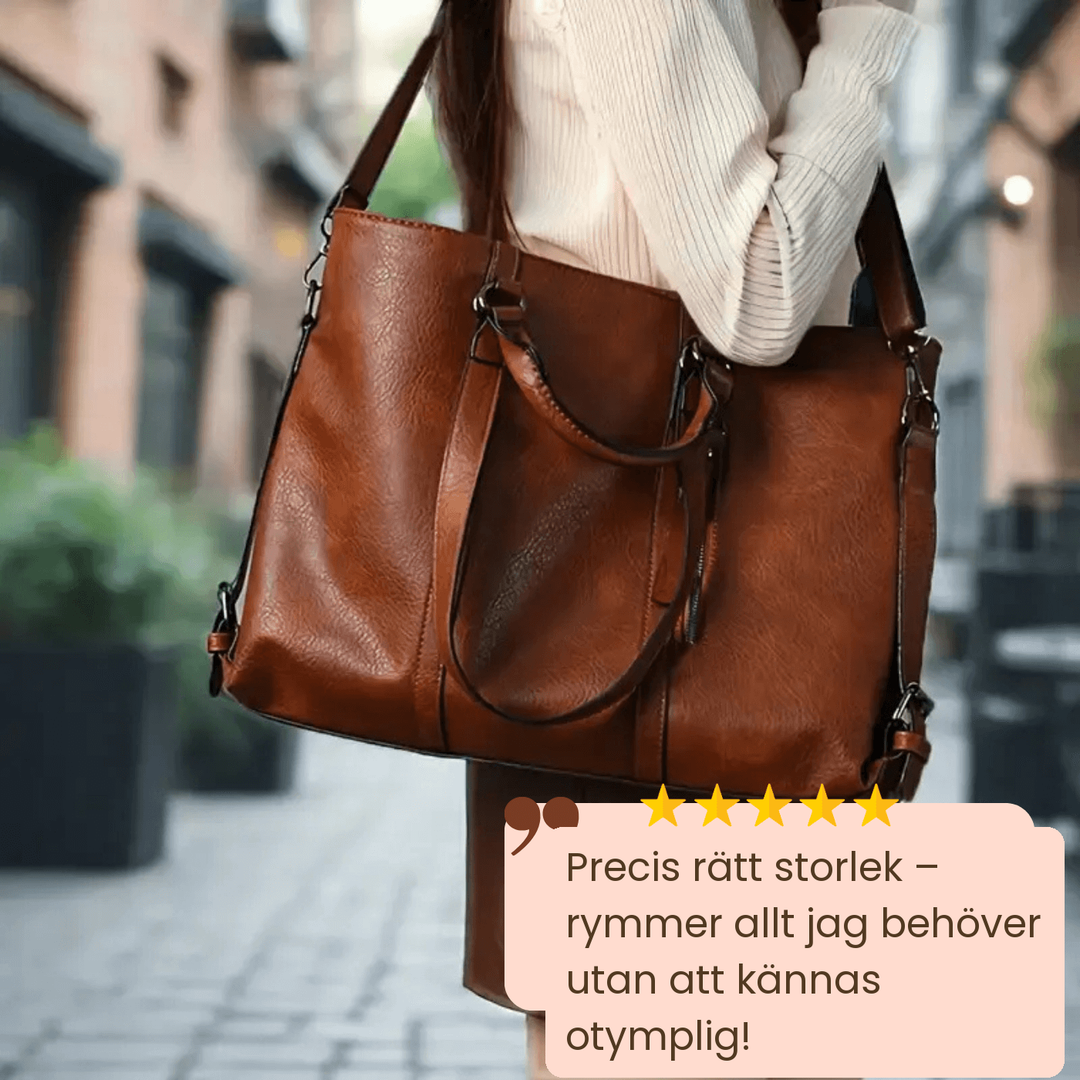 Petra – Rymlig toteväska i läder – handgjord av Astrid Göteborg
