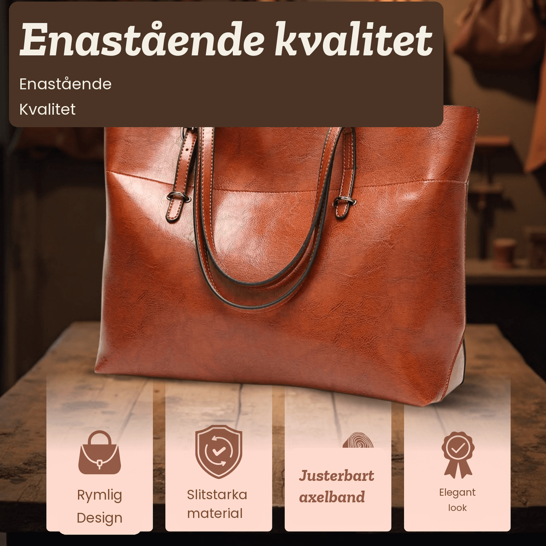 Rakel – Rymlig toteväska i läder – handgjord av Astrid Göteborg