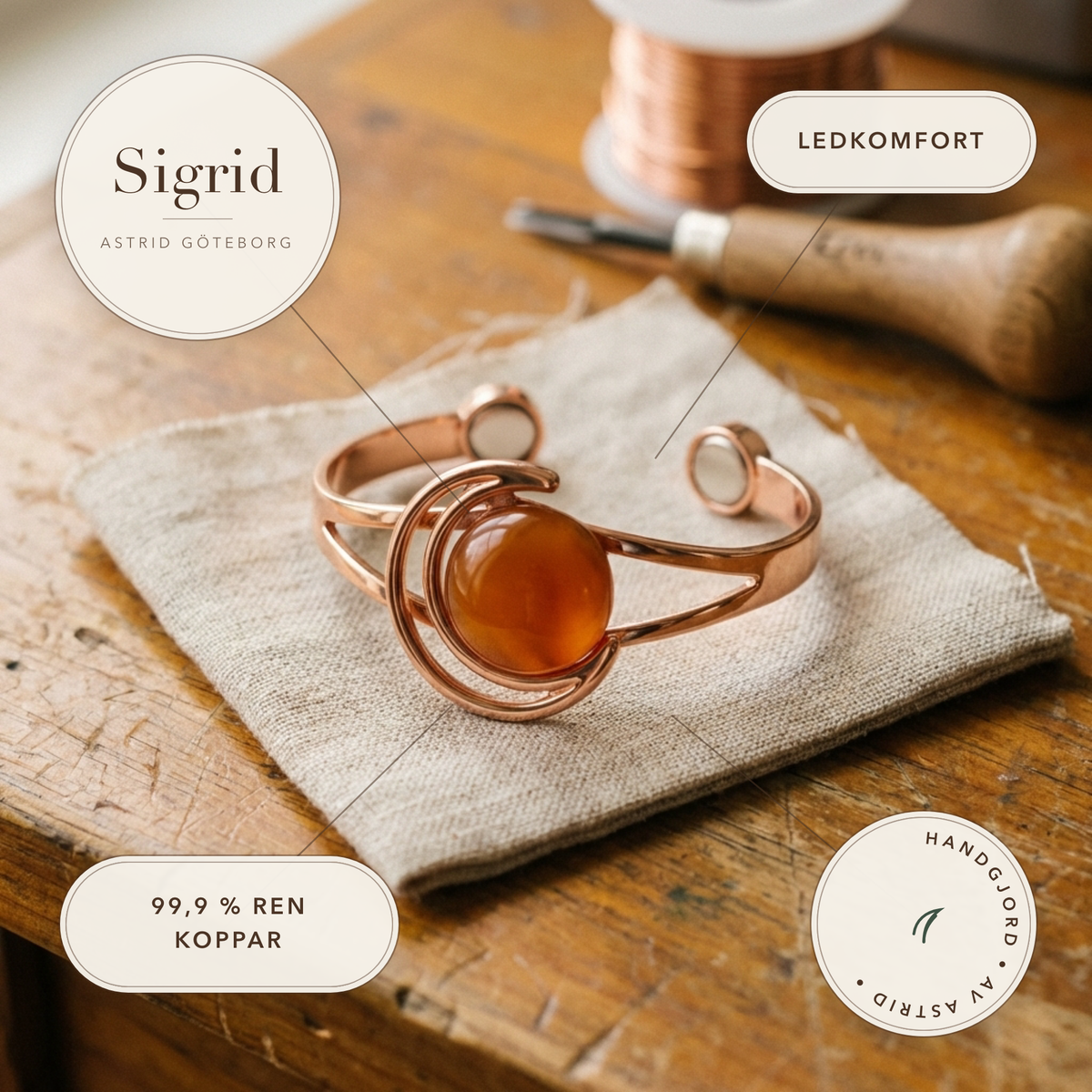 Sigrid – Handgjort manschettarmband med ädelsten – handgjord av Astrid Göteborg