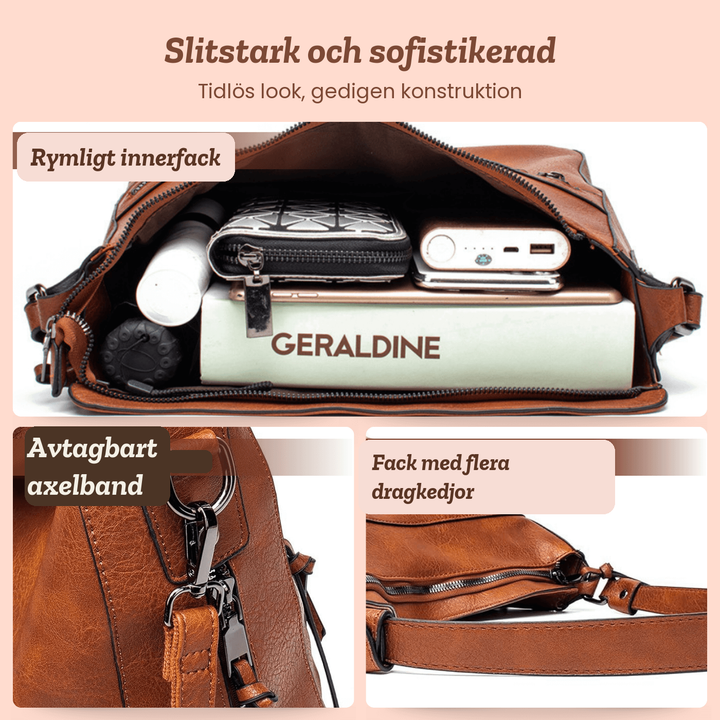 Sonja – Rymlig axelväska med dragkedjor – handgjord av Astrid Göteborg